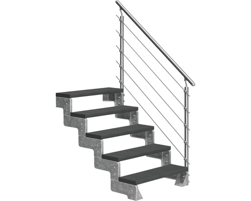 Escalier extérieur Pertura Tallis avec balustrade Prova 5 pas de marche 100 cm anthracite