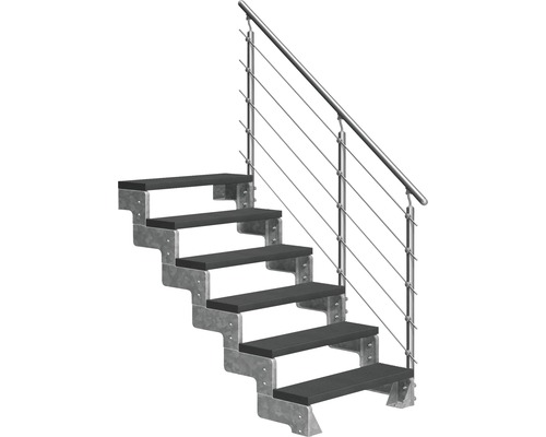 Escalier extérieur Pertura Tallis avec balustrade Prova 6 pas de marche 100 cm anthracite