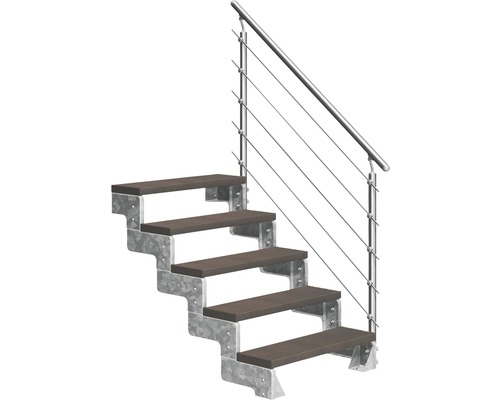 Escalier extérieur Pertura Tallis avec balustrade Prova 5 pas de marche 100 cm marron foncé