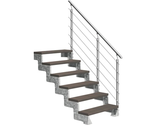 Escalier extérieur Pertura Tallis avec balustrade Prova 6 pas de marche 100 cm marron foncé Escalier avec marches en bois et rampe en métal