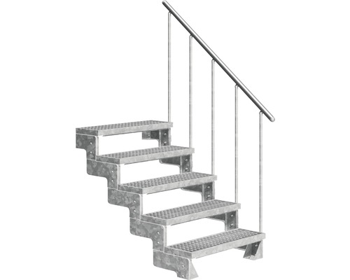 Escalier extérieur Pertura Tallis avec balustrade 5 pas de marche 100 cm grille caillebotis