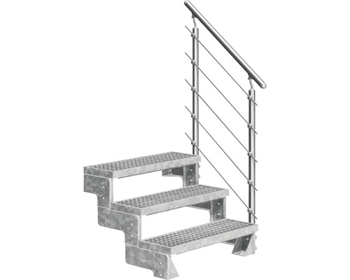 Escalier extérieur Pertura Tallis avec balustrade Prova 3 pas de marche 100 cm grille caillebotis Escalier extérieur avec trois marches et rampe