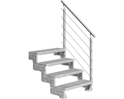 Escalier extérieur Pertura Tallis avec balustrade Prova 4 pas de marche 100 cm grille caillebotis