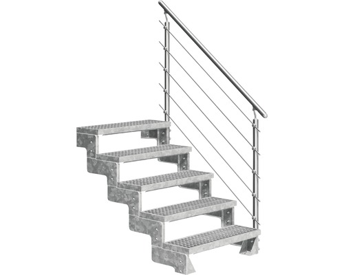 Escalier extérieur Pertura Tallis avec balustrade Prova 5 pas de marche 100 cm grille caillebotis