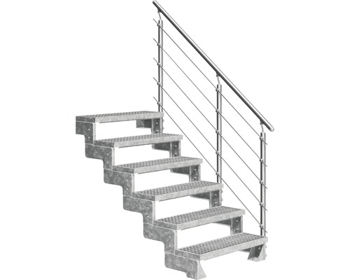 Escalier extérieur Pertura Tallis avec balustrade Prova 6 pas de marche 100 cm grille caillebotis