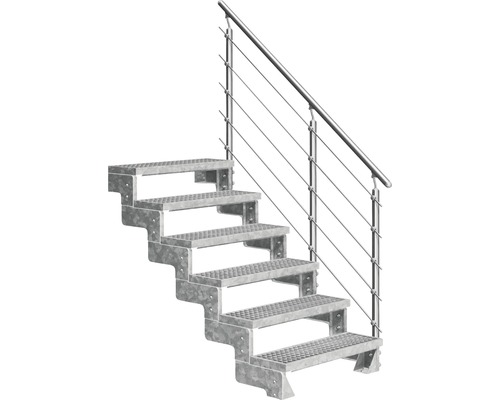 Aussentreppe Pertura Tallis mit Prova Geländer 6 Steigungen 100 cm Gitterrost