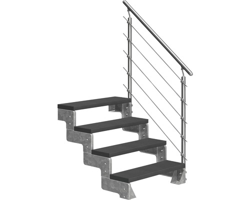 Escalier extérieur Pertura Tallis avec balustrade Prova 4 pas de marche 80 cm anthracite Escalier avec rampe en acier inoxydable et marches