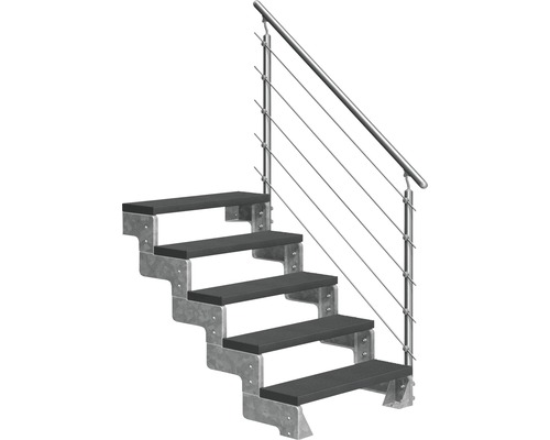 Escalier extérieur Pertura Tallis avec balustrade Prova 5 pas de marche 80 cm anthracite