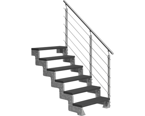 Escalier extérieur Pertura Tallis avec balustrade Prova 6 pas de marche 80 cm anthracite