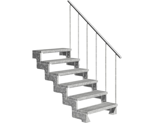 Escalier extérieur Pertura Tallis avec balustrade 6 pas de marche 80 cm grille caillebotis