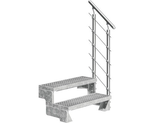 Escalier extérieur Pertura Tallis avec balustrade Prova 2 pas de marche 80 cm grille caillebotis Escalier extérieur à deux marches avec rampe