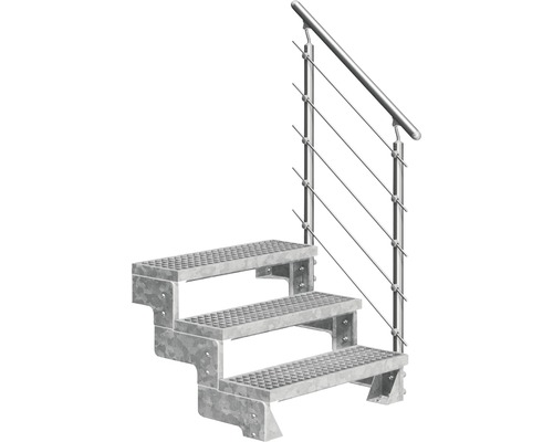 Escalier extérieur Pertura Tallis avec balustrade Prova 3 pas de marche 80 cm grille caillebotis Escalier extérieur avec trois marches et rampe