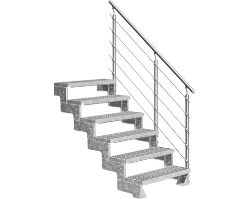 Escalier extérieur Pertura Tallis avec balustrade Prova 6 pas de marche 80 cm grille caillebotis