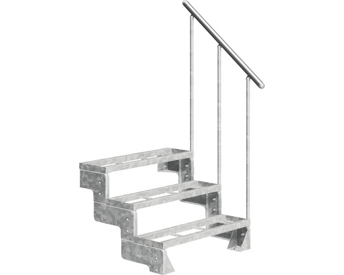 Escalier extérieur Pertura Tallis avec balustrade 3 pas de marche marches de 80 cm métal Escalier métallique avec trois marches et rampe