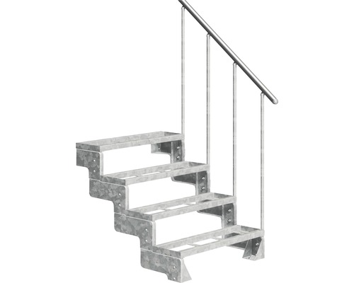 Escalier extérieur Pertura Tallis avec balustrade 4 pas de marche marches de 80 cm métal Escalier métallique avec quatre marches et rampe