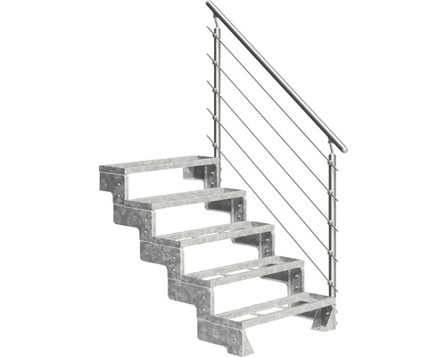 Escalier extérieur Pertura Tallis avec balustrade Prova 6 pas de marche marches de 80 cm métal