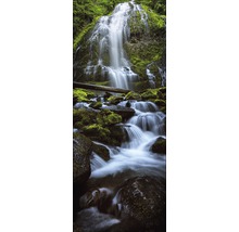 Wasserfall über moosbedeckte Felsen im Wald