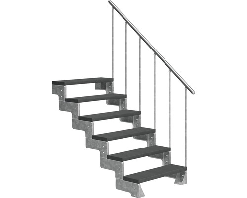Escalier extérieur Pertura Tallis avec balustrade 6 pas de marche 80 cm anthracite