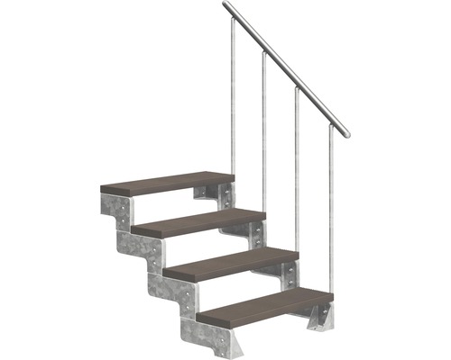 Escalier extérieur Pertura Tallis avec balustrade 4 pas de marche 80 cm marron foncé Escalier avec quatre marches et rampe