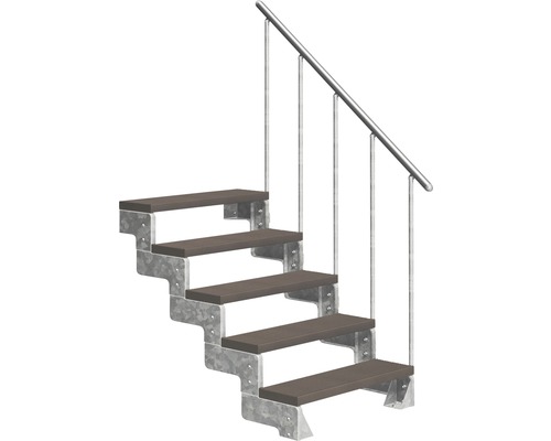 Escalier extérieur Pertura Tallis avec balustrade 5 pas de marche 80 cm marron foncé