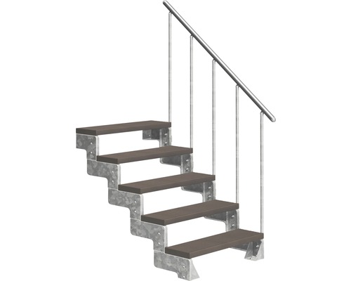 Escalier extérieur Pertura Tallis avec balustrade 5 pas de marche 80 cm marron foncé Escalier avec rampe et marches