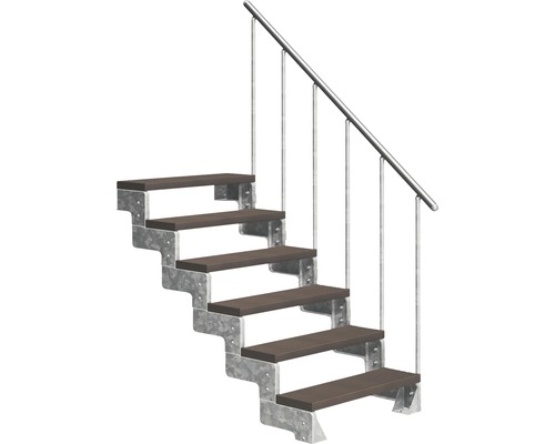 Escalier extérieur Pertura Tallis avec balustrade 6 pas de marche 80 cm marron foncé