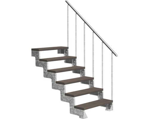Escalier extérieur Pertura Tallis avec balustrade 6 pas de marche 80 cm marron foncé Escalier extérieur avec marches en bois et rampe en métal