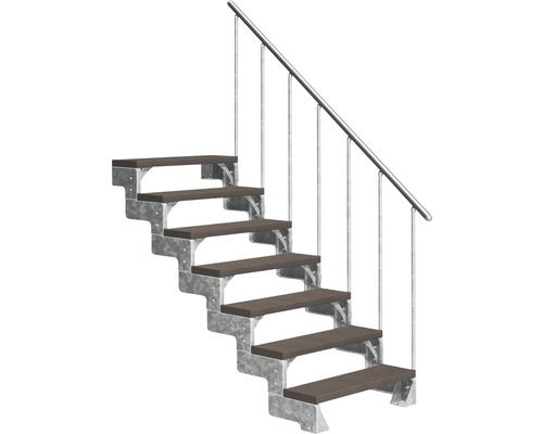 Escalier extérieur Pertura Tallis avec balustrade 7 pas de marche 100 cm marron foncé Escalier extérieur avec marches et rampe