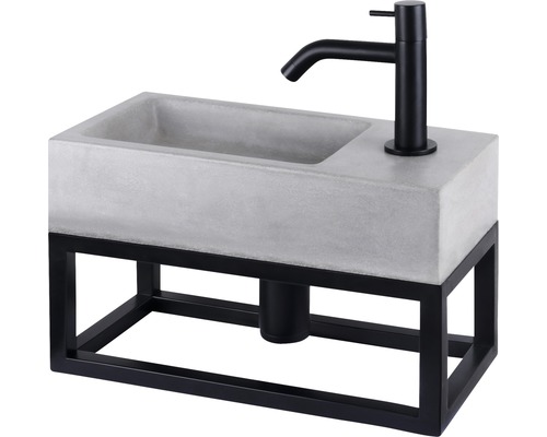 Lave-mains - Ensemble comprenant robinet de lave-mains JUKON béton/acier avec revêtement gris 18.5x38.5 cm