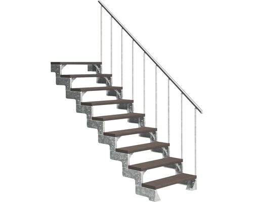 Escalier extérieur Pertura Tallis avec balustrade 9 pas de marche 100 cm marron foncé