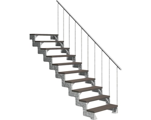Escalier extérieur Pertura Tallis avec balustrade 10 pas de marche 100 cm marron foncé Escalier avec cadre métallique et marches en bois