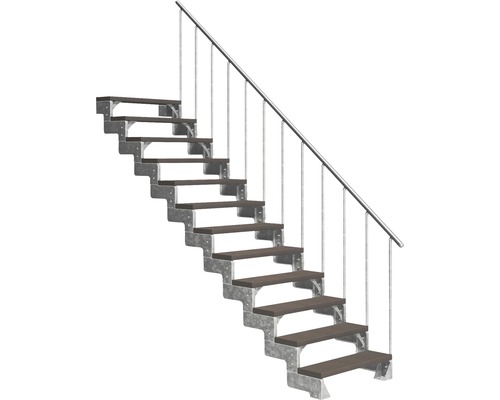 Escalier extérieur Pertura Tallis avec balustrade 12 pas de marche 100 cm marron foncé