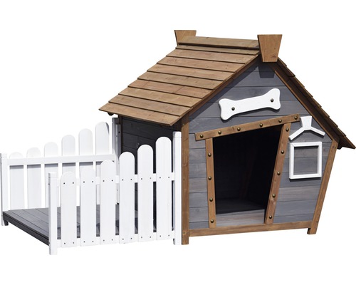 Hundehütte mit Zaun aus Holz