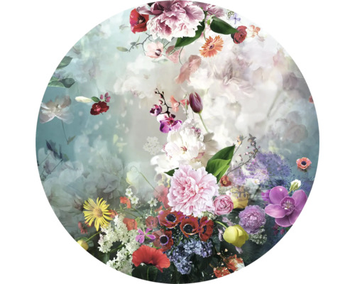 Tableau sur verre rond Baroque Flowermix I Ø 50 cm