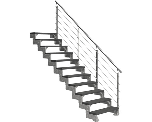 Escalier extérieur Pertura Tallis avec balustrade Prova 11 pas de marche 100 cm anthracite Escalier avec marches en bois et rampe en acier inoxydable