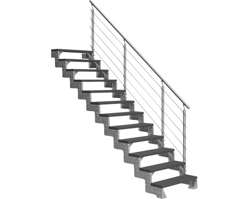 Escalier extérieur Pertura Tallis avec balustrade Prova 12 pas de marche 100 cm anthracite Escalier avec cadre métallique et garde-corps avec câbles métalliques