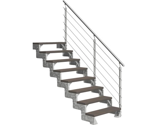 Escalier extérieur Pertura Tallis avec balustrade Prova 8 pas de marche 100 cm marron foncé