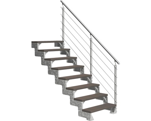 Escalier extérieur Pertura Tallis avec balustrade Prova 8 pas de marche 100 cm marron foncé Escalier avec marches en bois et rampe en métal