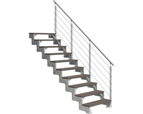 Escalier extérieur Pertura Tallis avec balustrade Prova 10 pas de marche 100 cm marron foncé