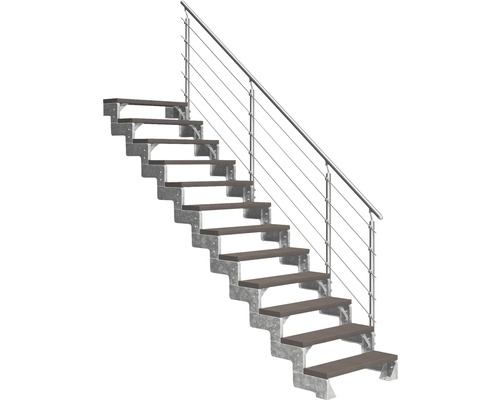 Escalier extérieur Pertura Tallis avec balustrade Prova 12 pas de marche 100 cm marron foncé Escalier avec construction en acier et marches en bois