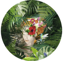 Image murale décorative avec motif de jungle, femme, léopard et colibris