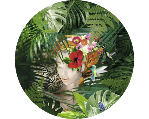Tableau sur verre rond Jungle Girl Face Ø 20 cm