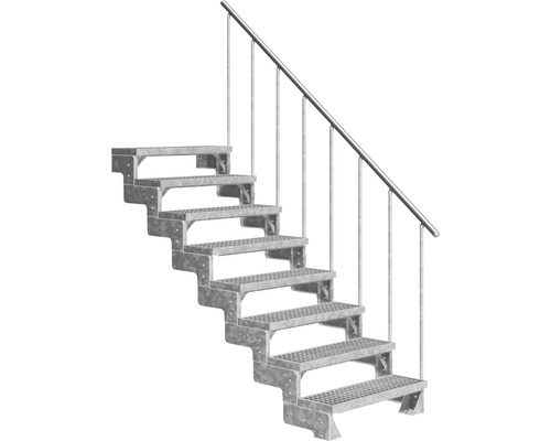 Escalier extérieur Pertura Tallis avec balustrade 8 pas de marche 100 cm grille caillebotis