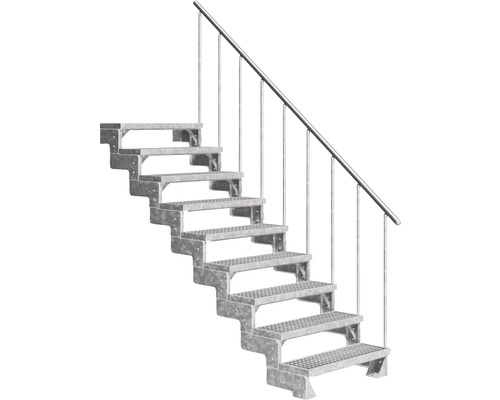 Escalier extérieur Pertura Tallis avec balustrade 9 pas de marche 100 cm grille caillebotis