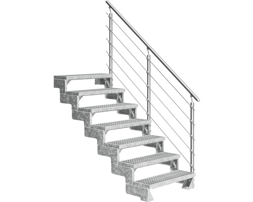 Escalier extérieur Pertura Tallis avec balustrade Prova 7 pas de marche 100 cm grille caillebotis