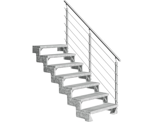 Aussentreppe Pertura Tallis mit Prova Geländer 7 Steigungen 100 cm Gitterrost