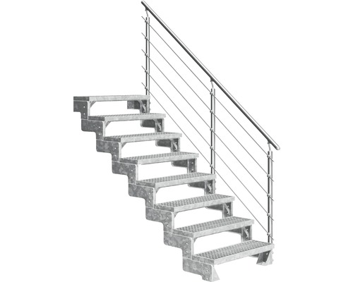 Escalier extérieur Pertura Tallis avec balustrade Prova 8 pas de marche 100 cm grille caillebotis