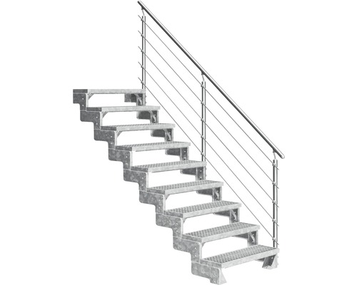 Escalier extérieur Pertura Tallis avec balustrade Prova 9 pas de marche 100 cm grille caillebotis Escalier en acier avec rampe