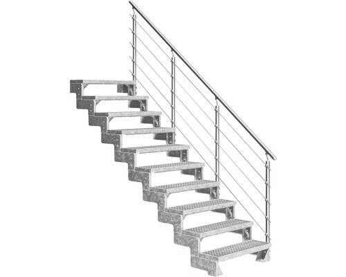 Escalier extérieur Pertura Tallis avec balustrade Prova 10 pas de marche 100 cm grille caillebotis
