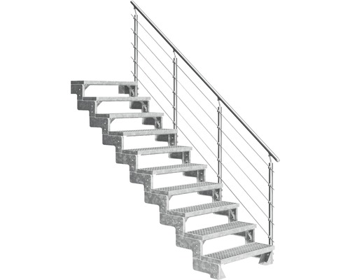 Escalier extérieur Pertura Tallis avec balustrade Prova 10 pas de marche 100 cm grille caillebotis Escalier métallique avec rampe pour l''extérieur